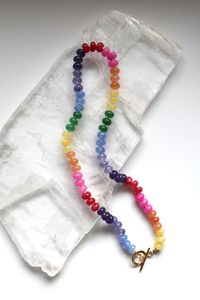 The Maribelle Necklace made with dyed jade beads and finished with a toggle clasp