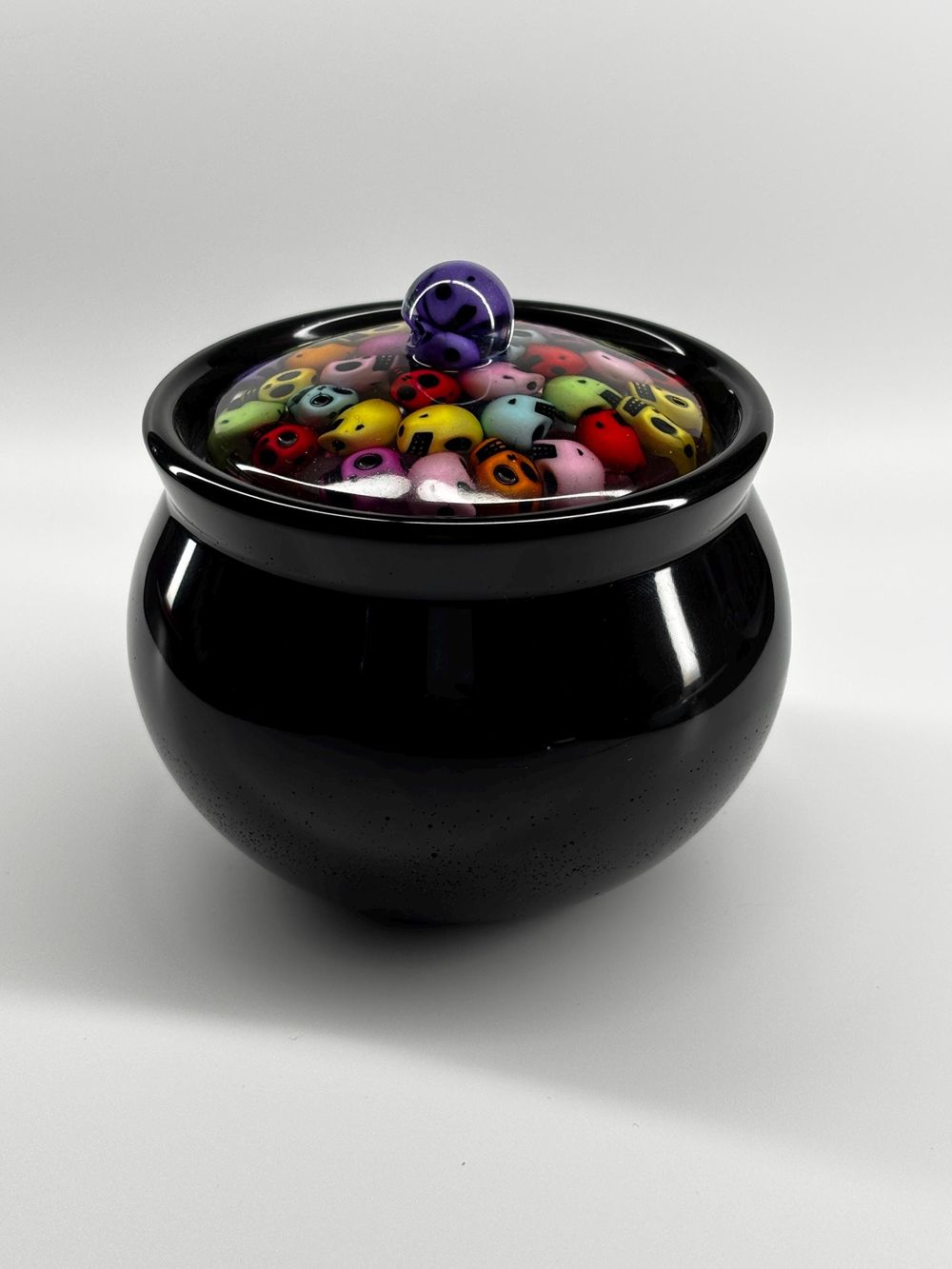 Black Jar with Colorful Skull Lid - Fun Small Storage Contai...