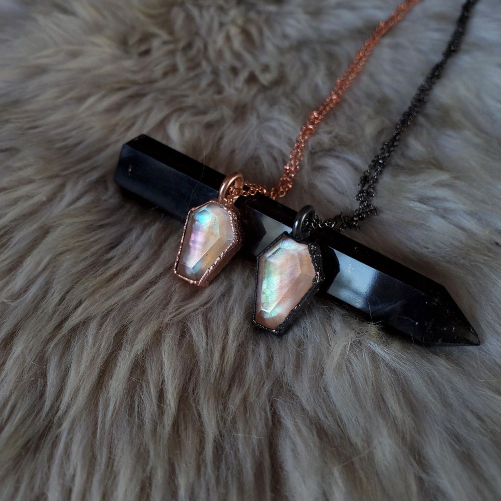 Crystal Coffin Necklace - Mother of Pearl Doublet in copper ...