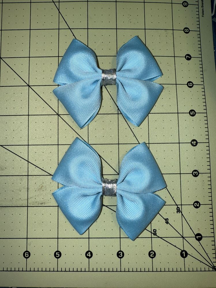 Powder Blue with Shimmery Silver Center Pigtail Bows