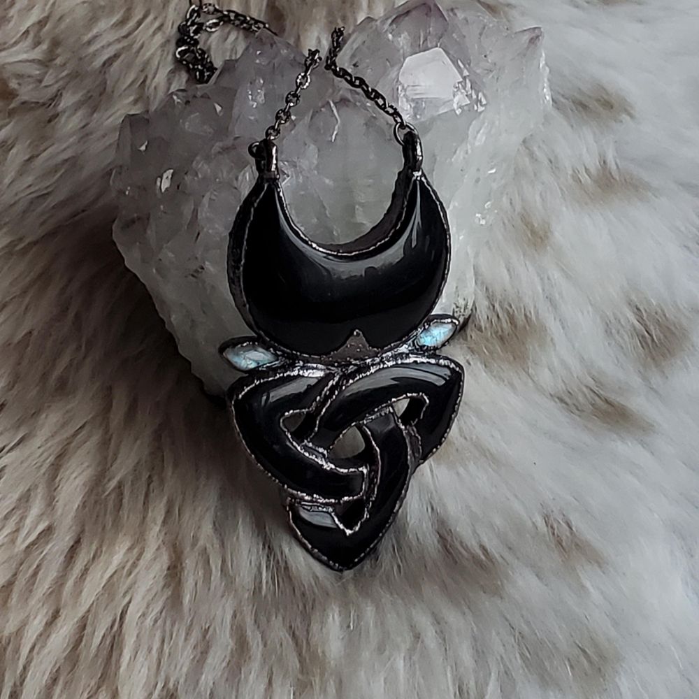 Lunar Trinity - Black Obsidian and Moonstone Copper Electrof...