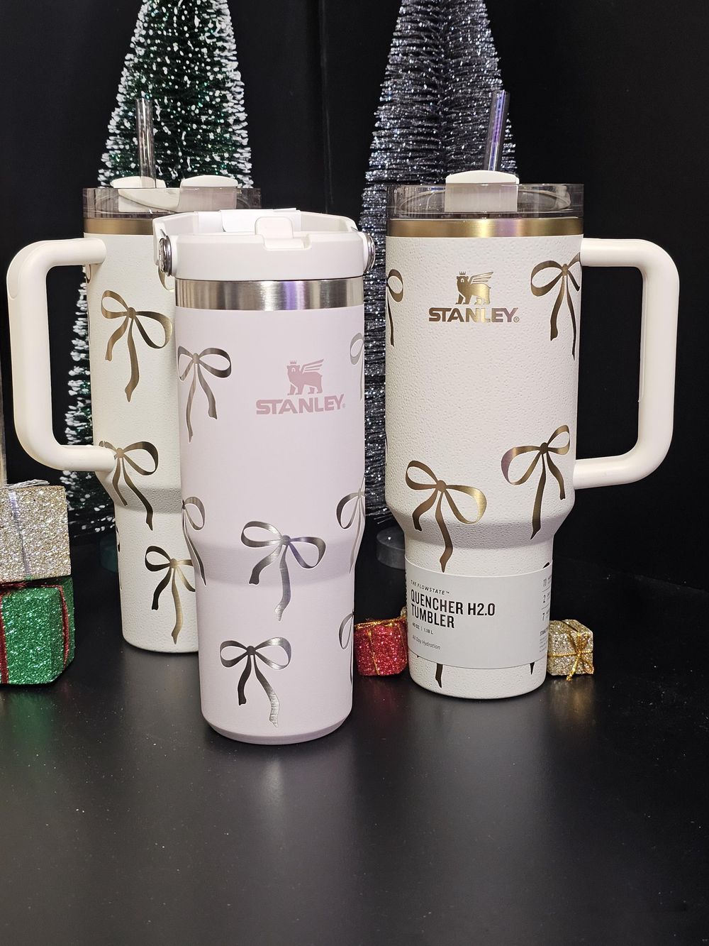 Stanley Coquette Engraved 40 and 30  oz Bottle | Gold Bows D...