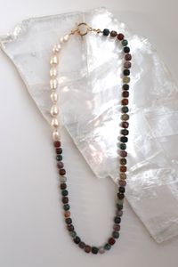 The Siena Necklace made with Indian agate and freshwater pearls