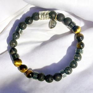 7" - Lava Stone, Hematite and Black Larvikite