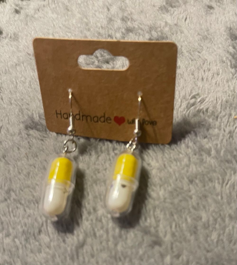 Yellow Happy Pill Earrings 