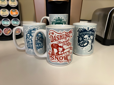 Only 1 mug (Dashing through the Snow, red) is included in order, other mugs available in separate listings