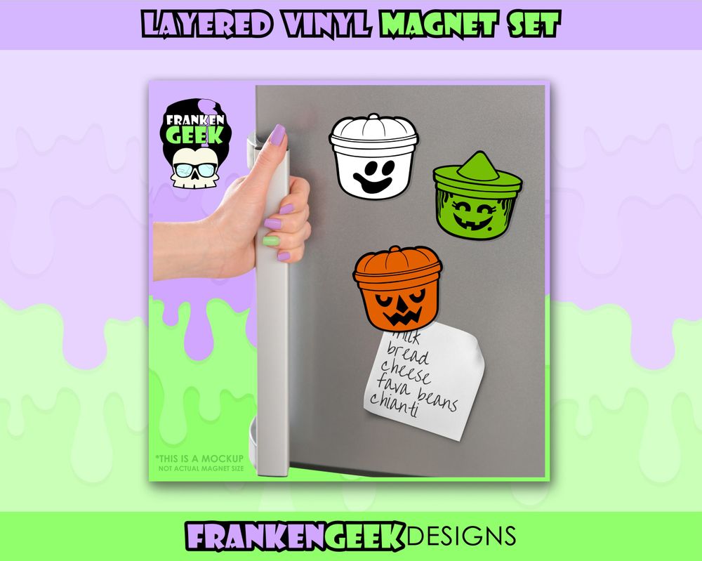 Retro Halloween Bucket Layered Vinyl Magnet 3pc Set