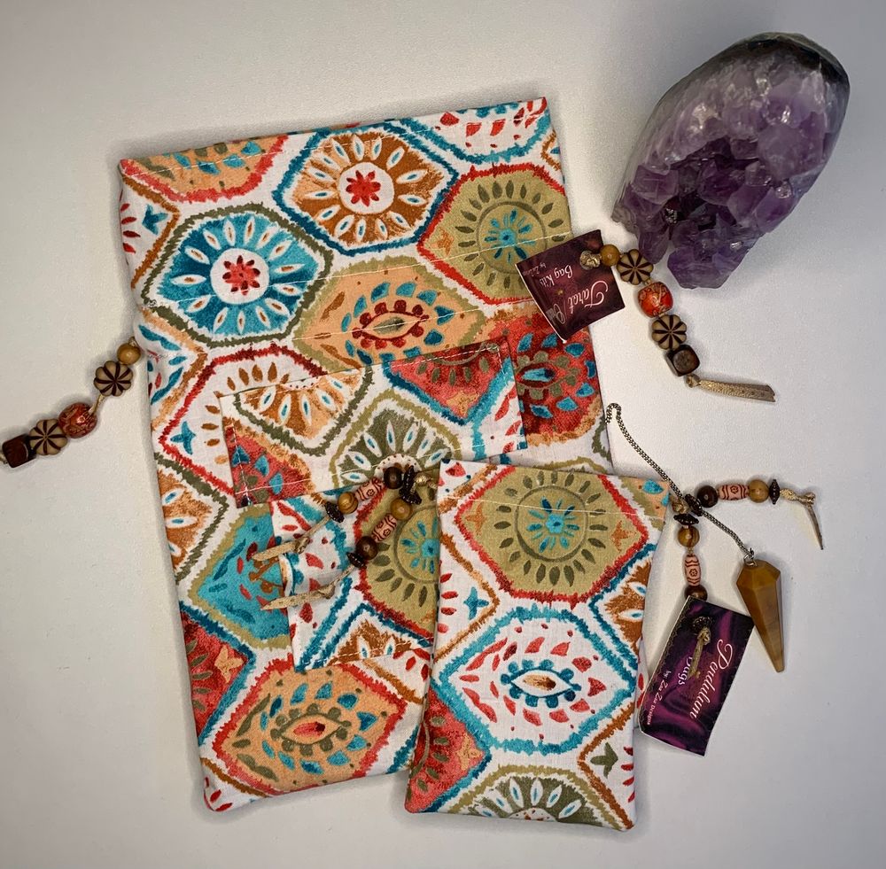 Natural Taino-style Tarot/Oracle and Pendulum Bag Set