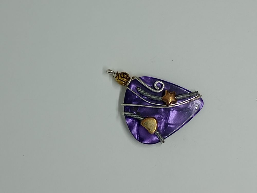 Purple guitar pick pendant 