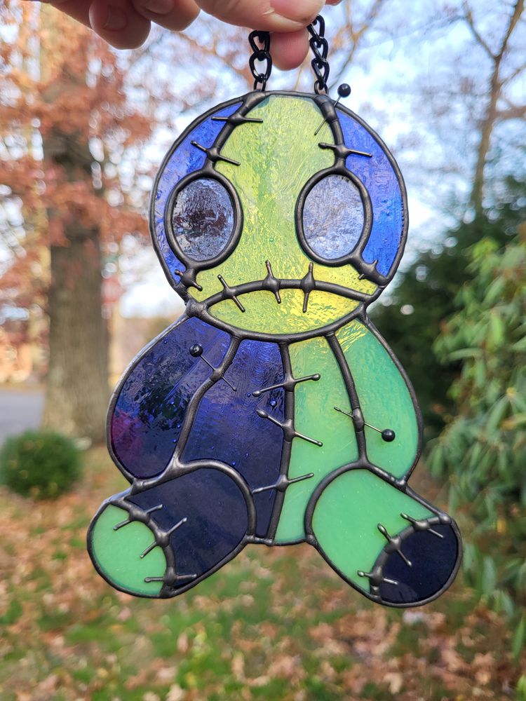 Voodoo Doll Green & Purple/Blue Stained Glass