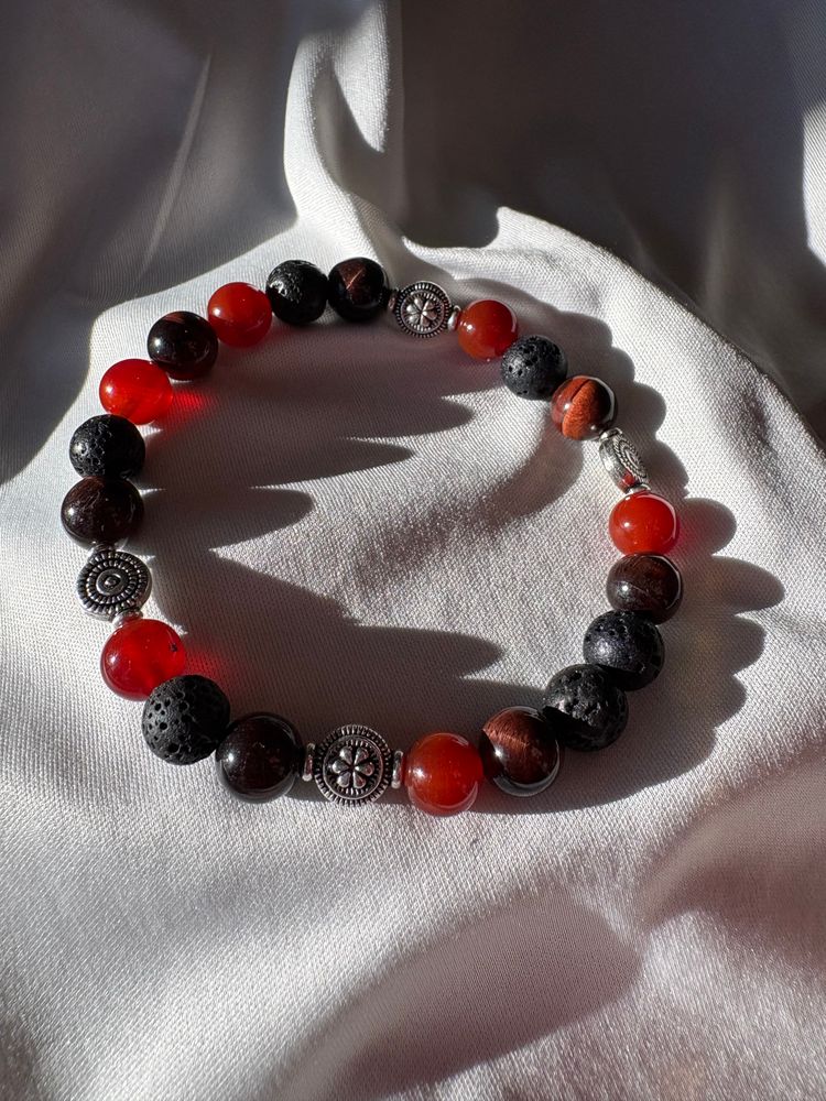  Diffuser Bracelet with Essential Oil Blend - Red Tourmaline & Lava - Large