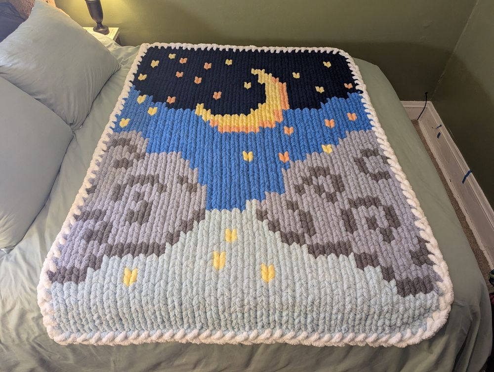 "Cloudy Night” Hand-Knit Blanket - A Celestial Dream in Stitches