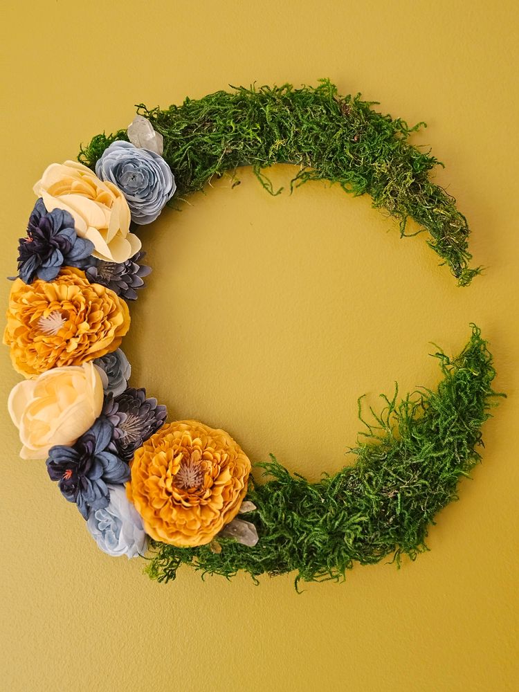 Blue and yellow moon wreath large