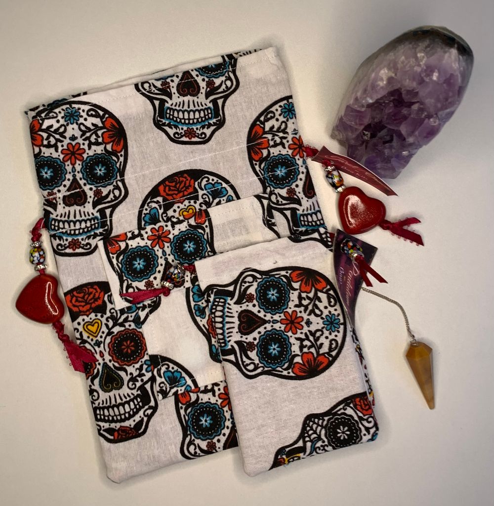 White Sugar Skull Tarot/Oracle and Pendulum Bag Set