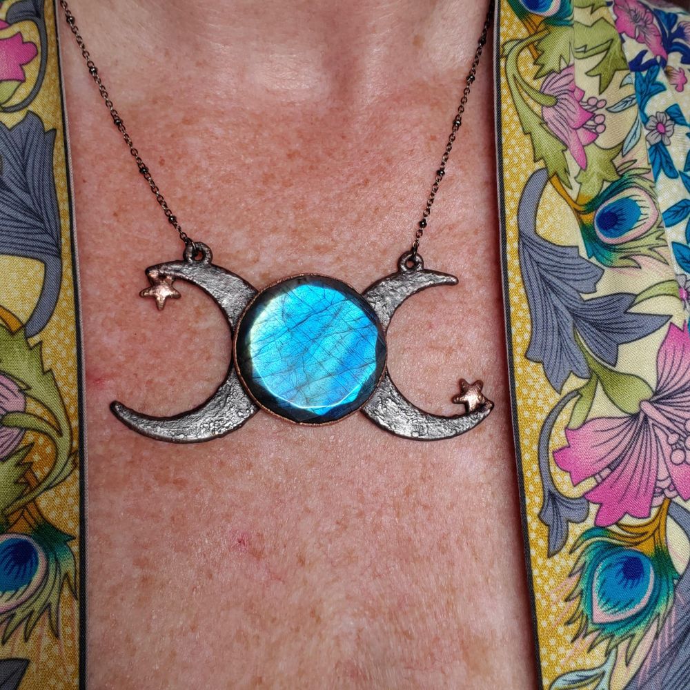 Triple Goddess Necklace - Blue Labradorite Copper Electrofor...