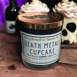 Death Metal Cupcake Wooden Wick Candle by Gory Dreadful Candle Co