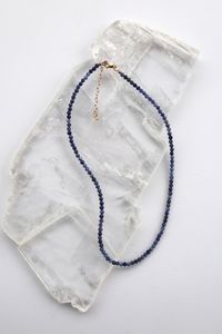 The Indira Necklace, made with small faceted sodalite beads
