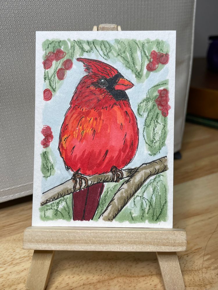 ACEO Winter Visitor Series Cardinal