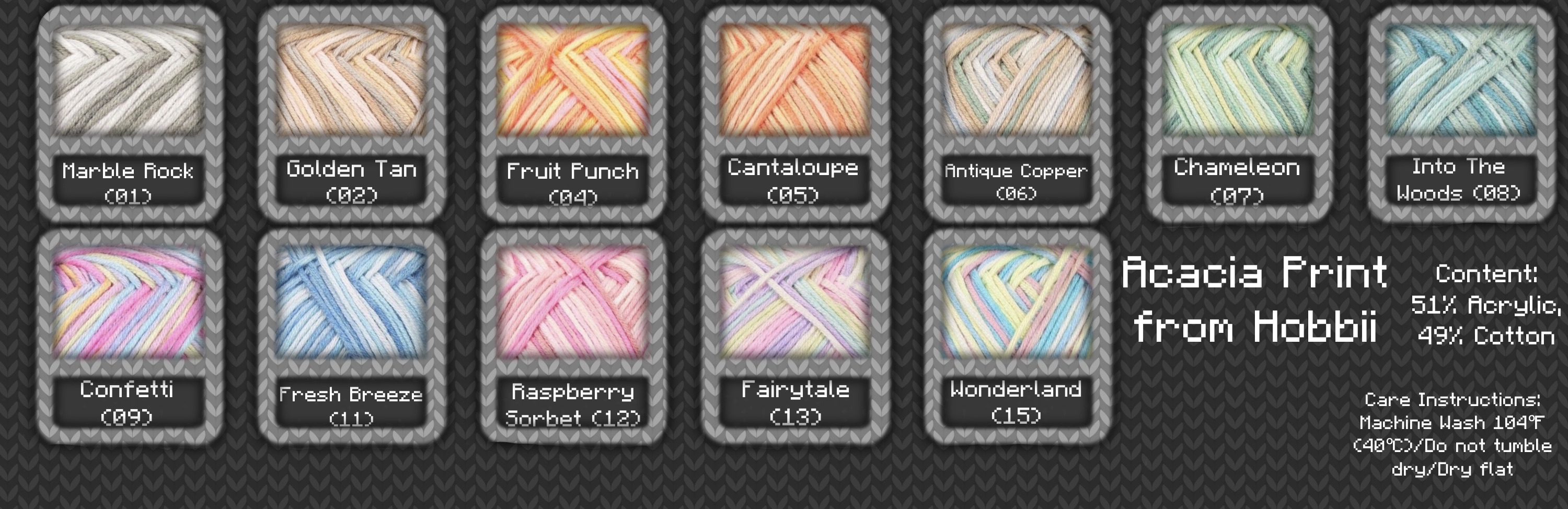 Acacia Print Yarn Swatch Options!