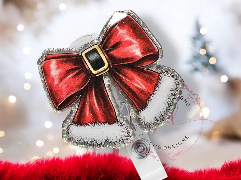 Santa Bow Christmas Badge Reel