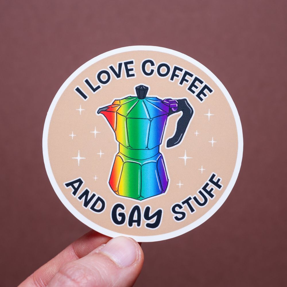 I love coffee & gay stuff sticker