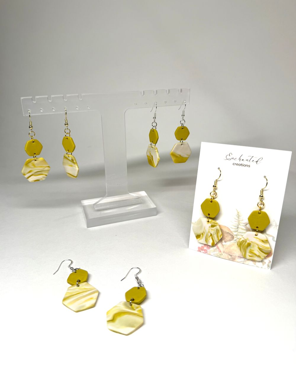 Hexagon Clay Earrings – Golden Olive