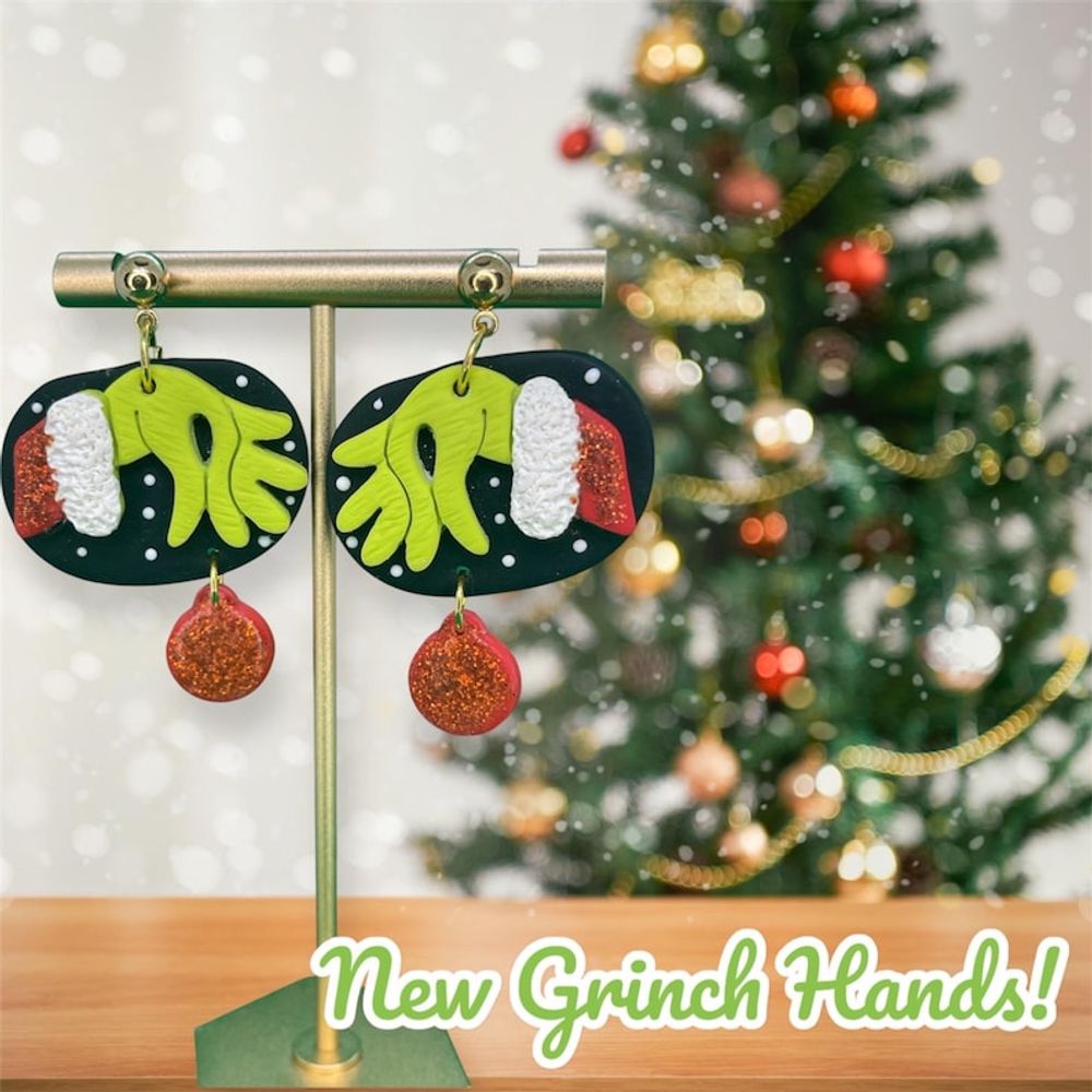 Grinch Hands Polymer Clay Earrings 