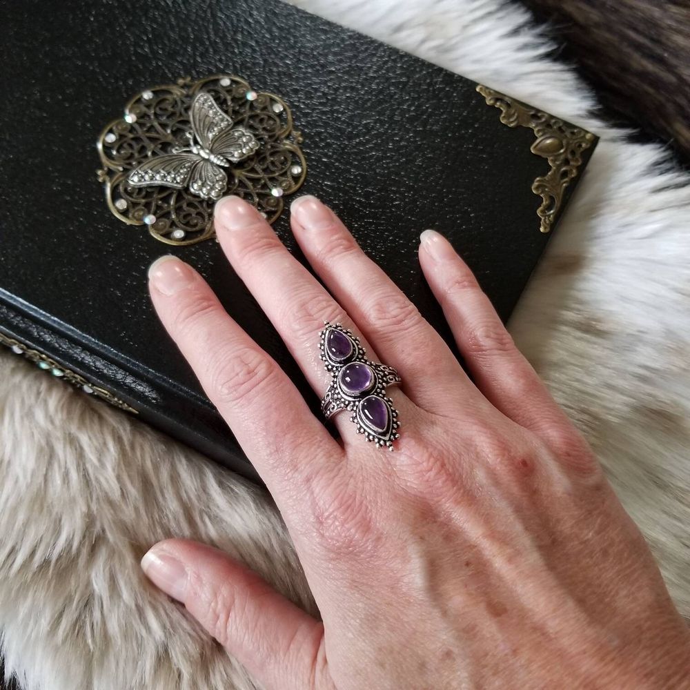 Genuine Amethyst Goddess Ring - size 7.75