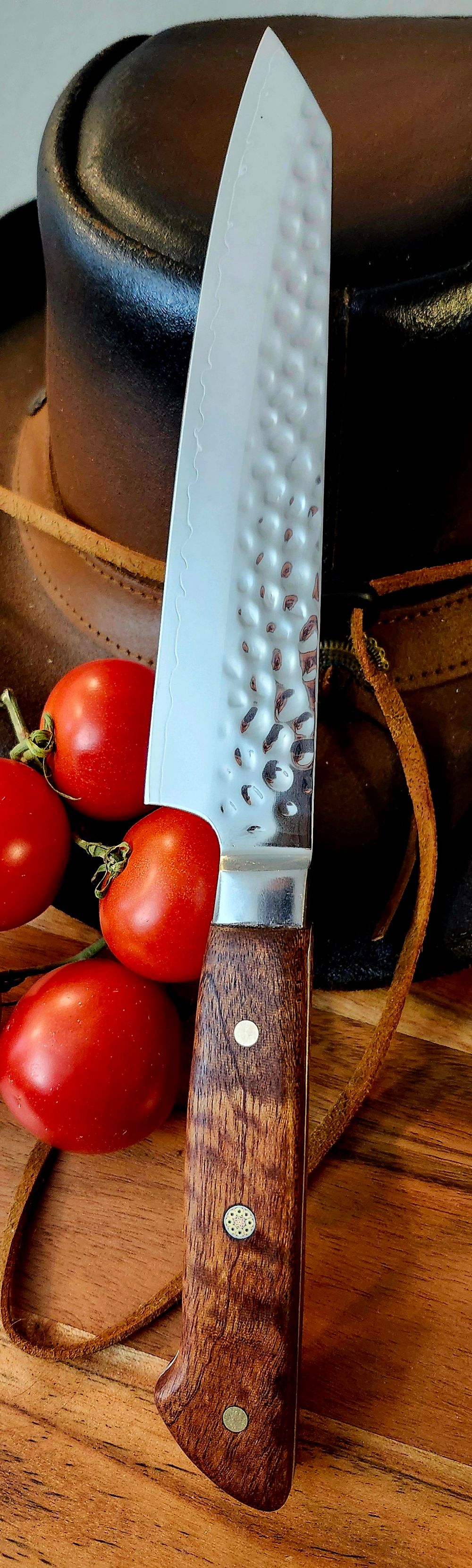 Utility Knife with Pommele Sapele Handles 