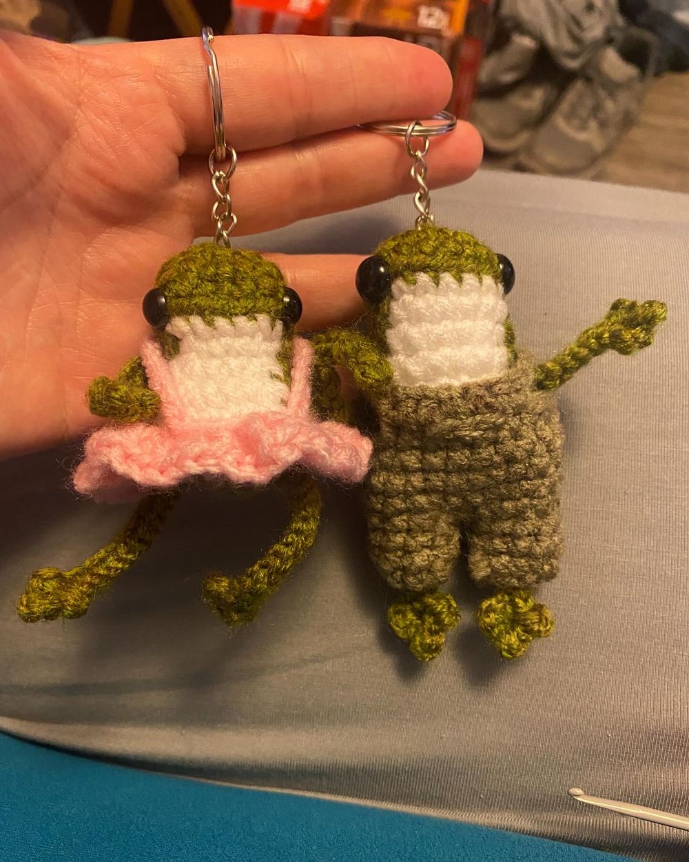 Clothed Crochet Leggy Frog Keychain