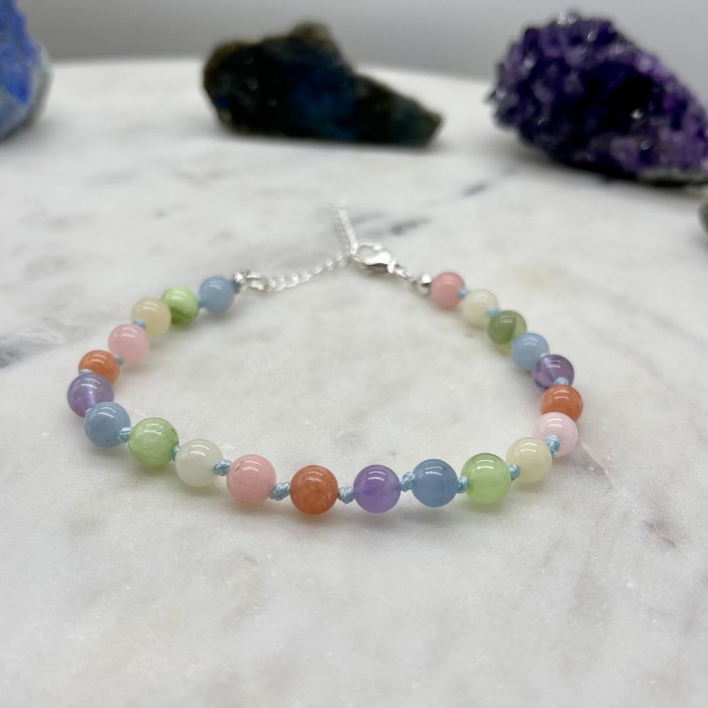 Pastel Gemstone Bracelet – Sterling Silver, Morganite, Calci...