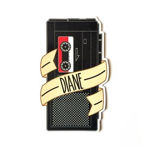 Illustrated vinyl sticker of a vintage hand-held tape recorder with a banner reading “Diane” — referencing Twin Peaks and Agent Dale Cooper.