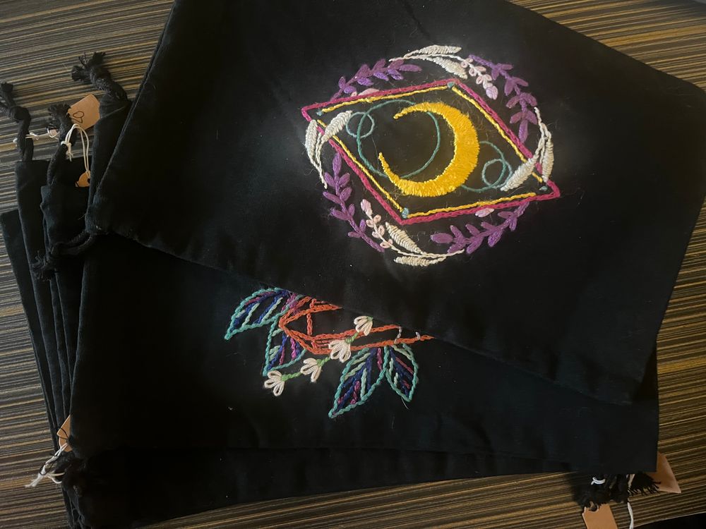 Embroidered Drawstring Bag | witchy | tarot | dungeons and dragons/TTRPG | dice bag