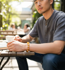 Orange Jade Bracelet with Rhinestone Spacers – 7"