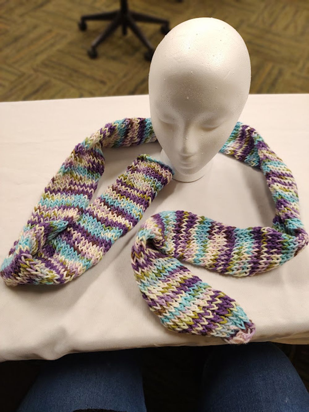 Handmade Purple, Sky Blue, White, Forrest Green Tube Scarf