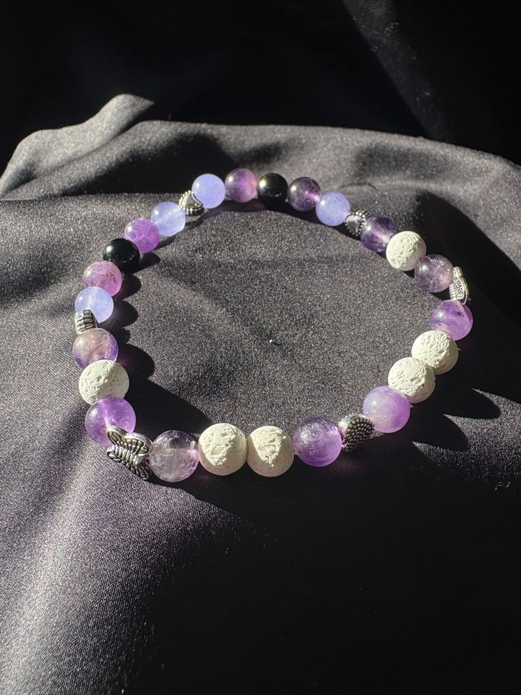 Diffuser Bracelet with Essential Oil Blend - Amethyst Lava Stone - Extra Large