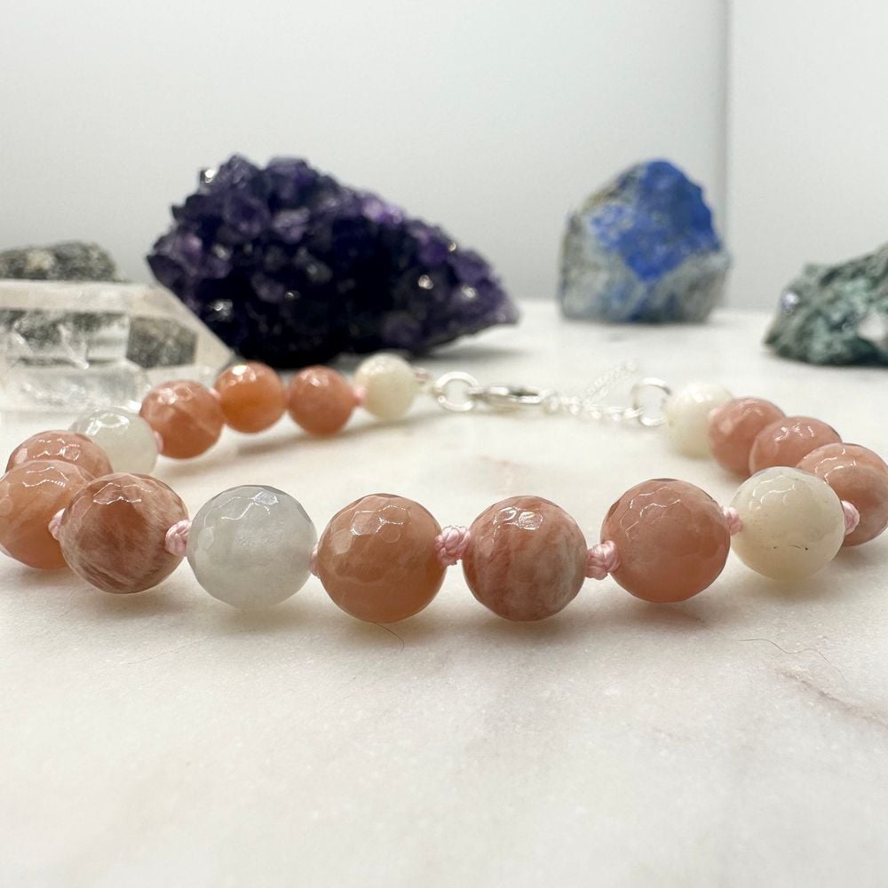 7" - 8.5" moonstone adjustable bracelet // beaded // hand kn...