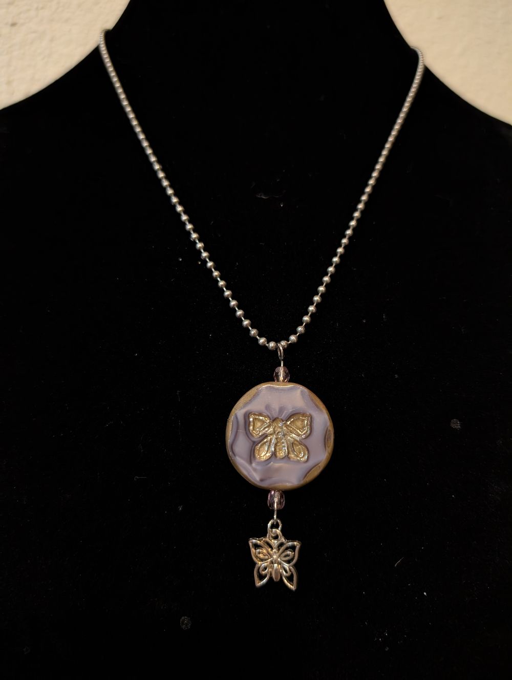 Purple butterfly Czech pendant necklace 