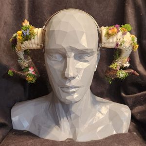 Ram \ Faun Horns with Complex Paint, Moss and 3d Minature items
