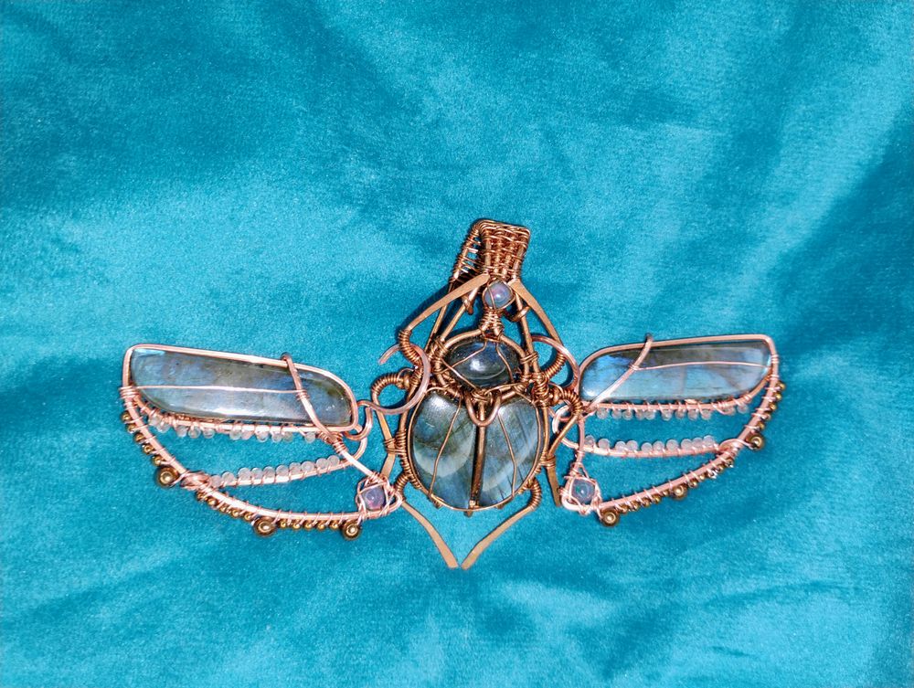 Blue Labradorite Scarab Pendant and Earring Set