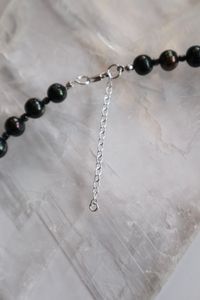 The sterling silver clasp and 2" extender on the Tashira Necklace