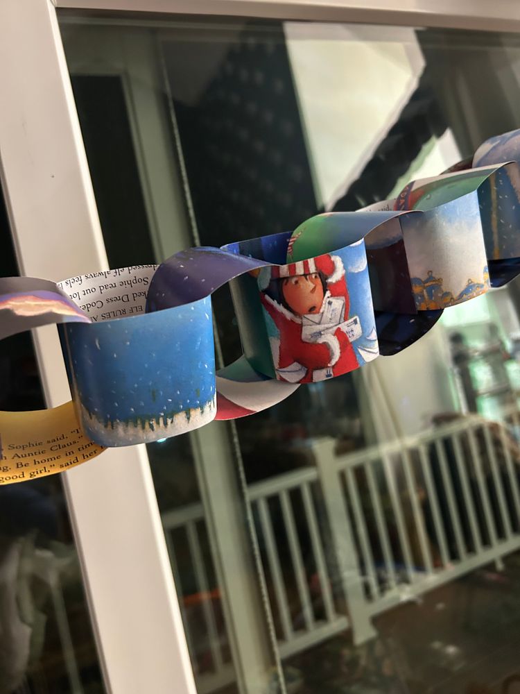 Christmas paper chain from old book