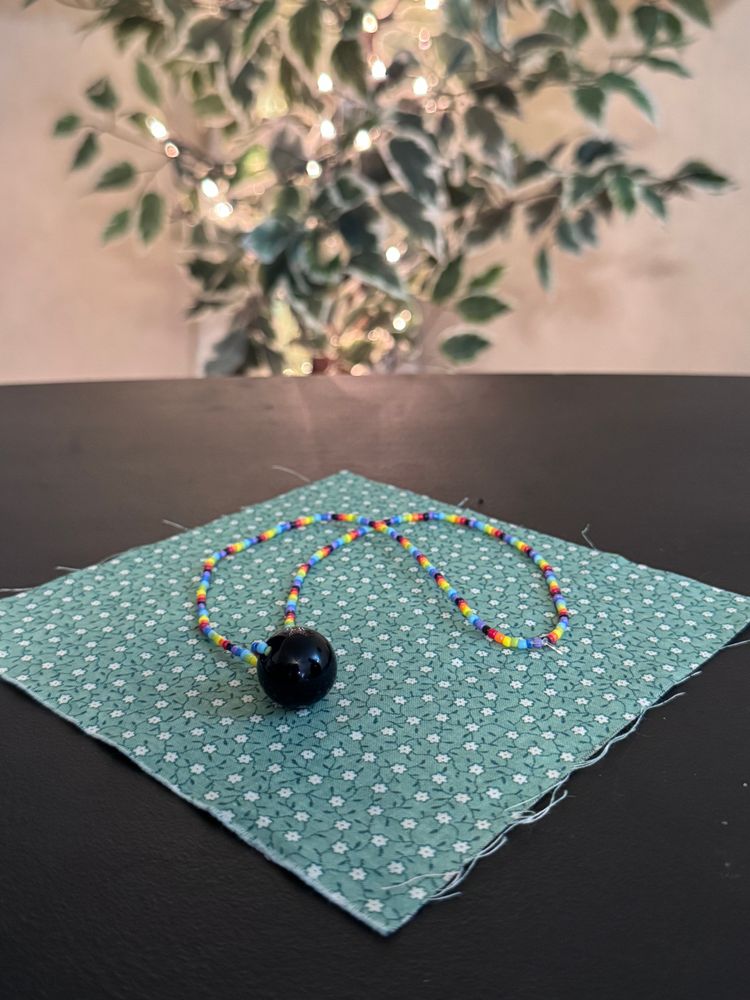Rainbow And Black Seed Bead Necklace