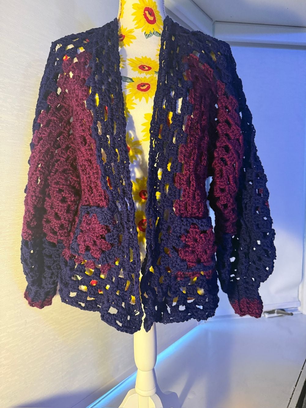 Magenta and Dark Blue Hexigon Cardigan