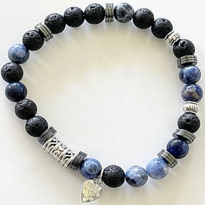 8" - Lava stone, sodalite, and hematite with base metal spacers