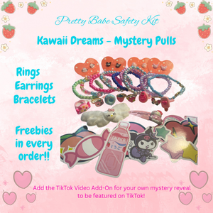 Unbox the magic with our Kawaii Dreams Mystery Jewelry Pulls 🎀 — 10 Sanrio-inspired rings, bracelets, earrings, or necklaces + surprise freebies for kawaii lovers, besties, and mystery box fans!