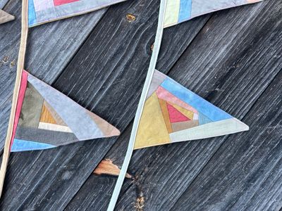 Patchwork Triangular Bunting Pale Blue backing close up