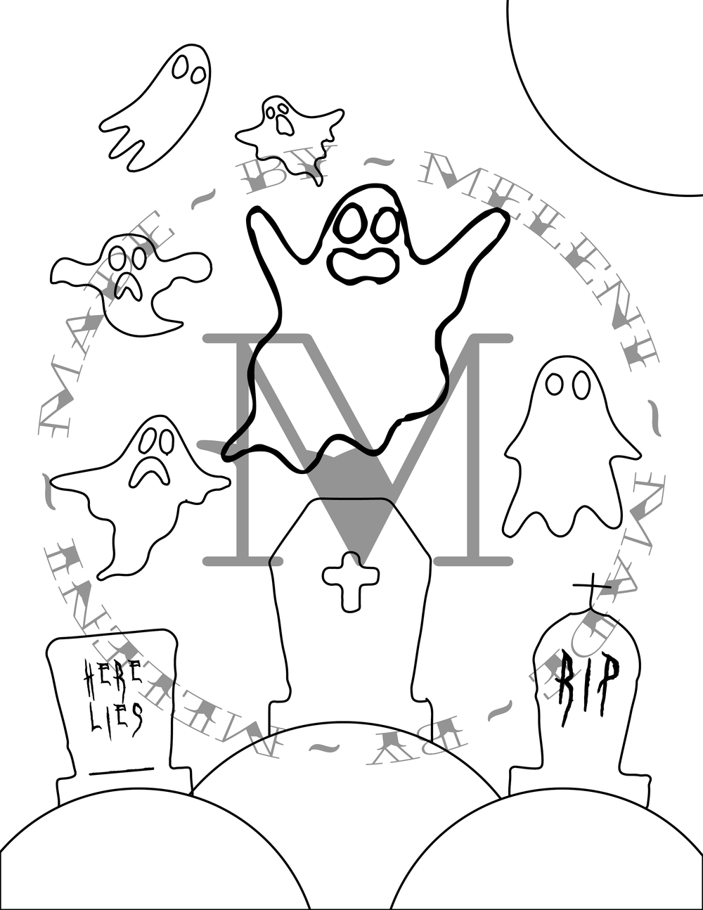 Spooky Graveyard Coloring Sheet