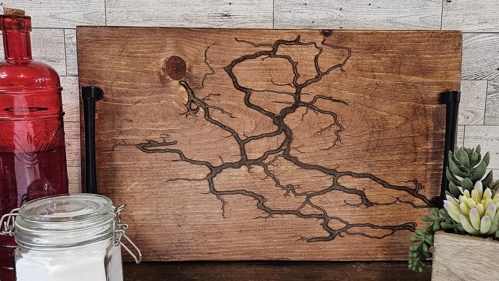 Fractal Wood Burning Serving Tray, Walnut finish with Bronze...