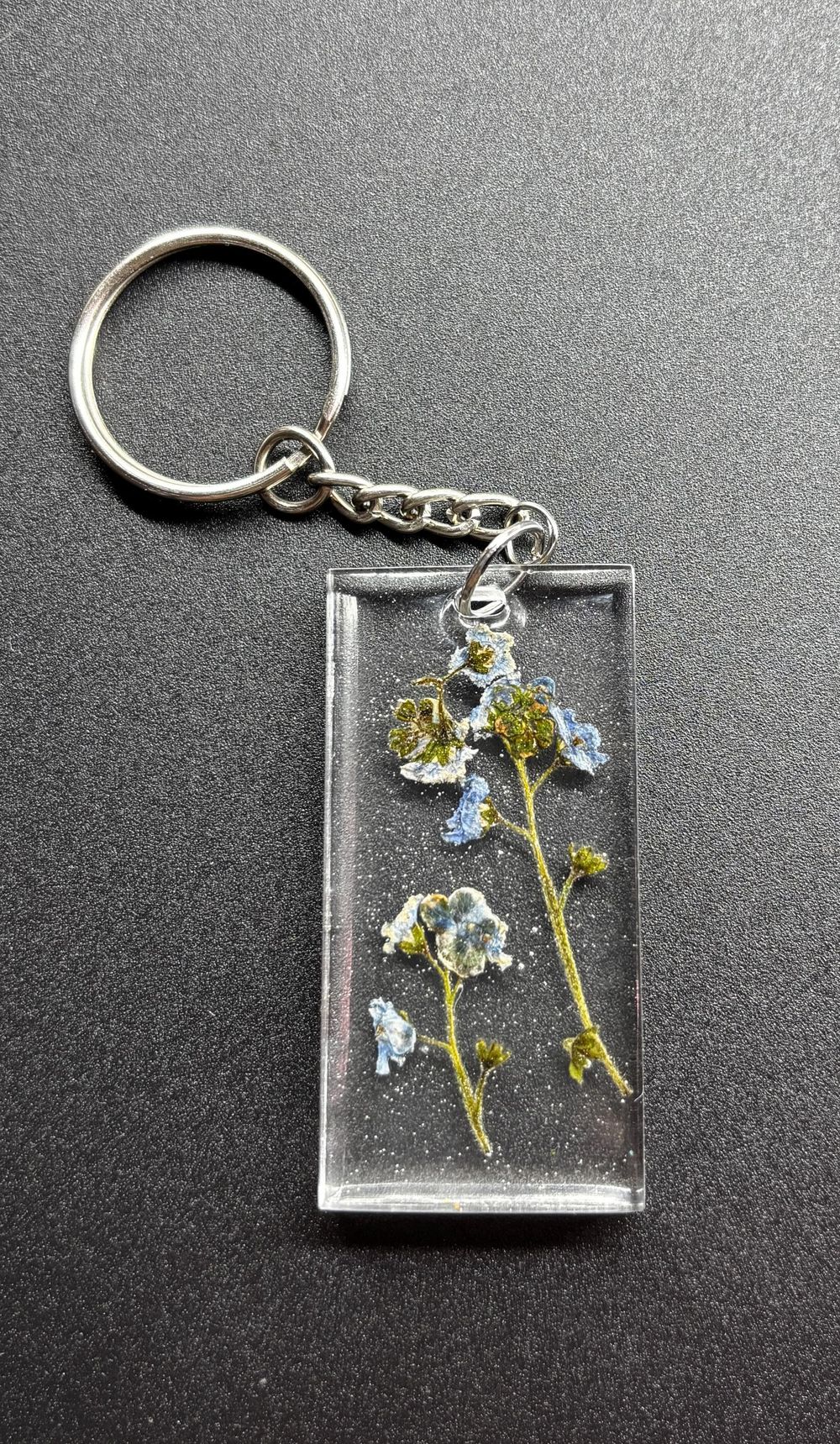 Forget-Me-Not Resin Keychain, Pressed Blue Flower (Compact D...